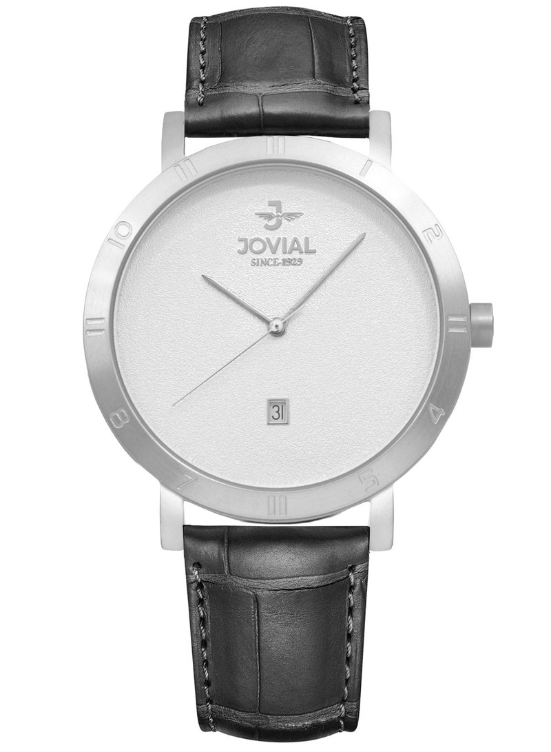JOVIAL 2016 GSLQ 11 E Men's Watch, White Dial, Quartz, Date Display, Leather strap,42mm - Image 1